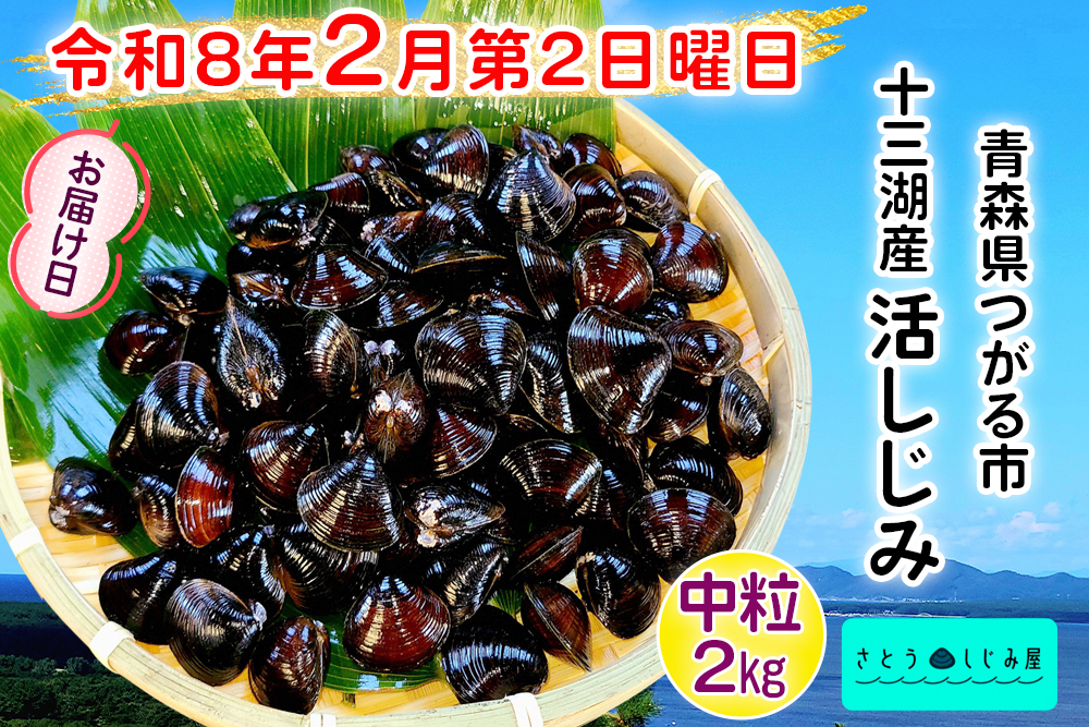[令和8年2月第2日曜日配達] さとうしじみ屋の十三湖産活しじみ(中粒2kg)[冷蔵]｜十三湖産 青森 津軽 つがる しじみ みそ汁 味噌汁 しじみ汁 活しじみ 冷蔵 [0807]