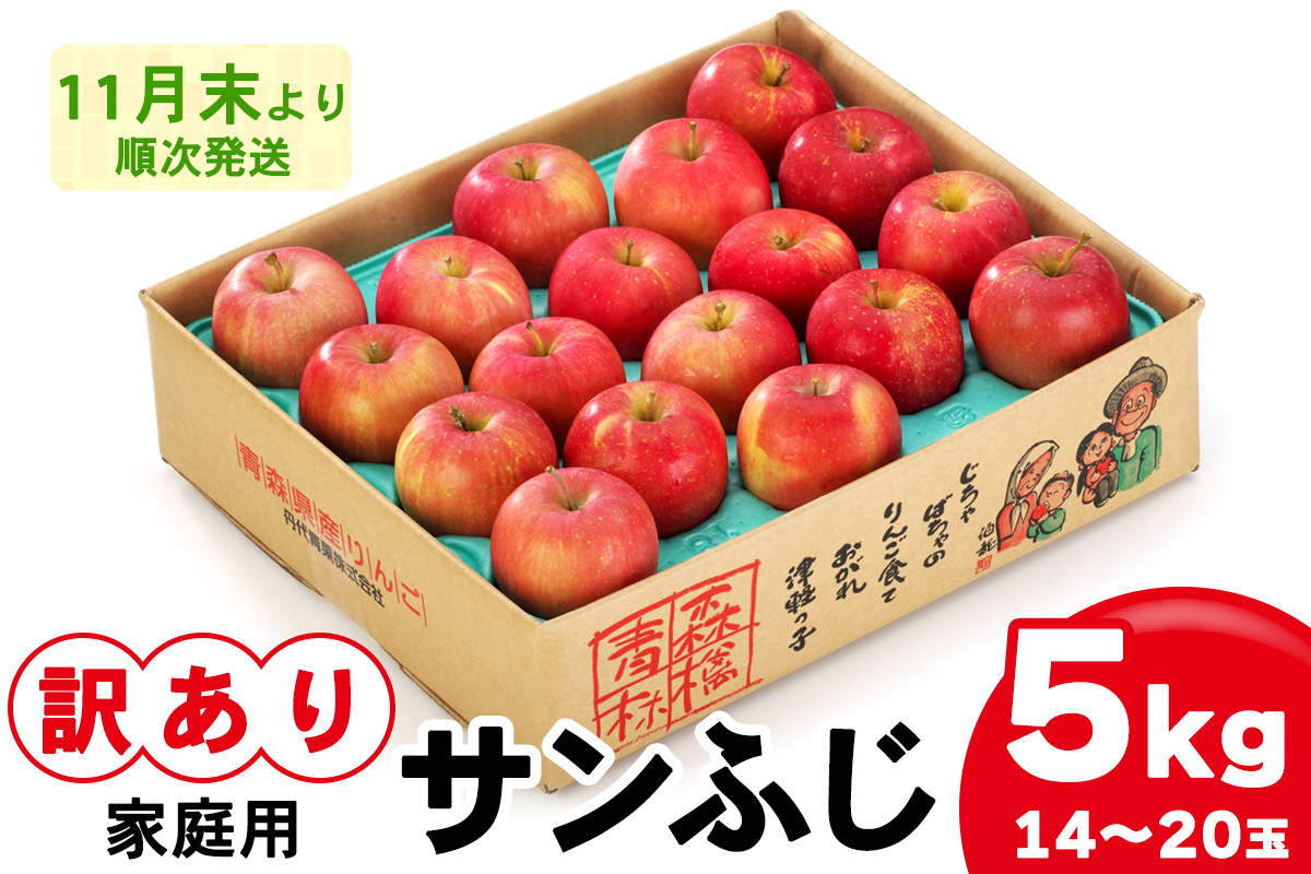 家庭用りんご サンふじ 5kg (14玉から20玉入り 5kg 1箱) 見た目にわけあり 味はそのまま｜令和7年産 2025年産 青森 津軽 つがる りんご リンゴ サンフジ 訳あり 訳アリ 果物 旬 青森りんご [0839]