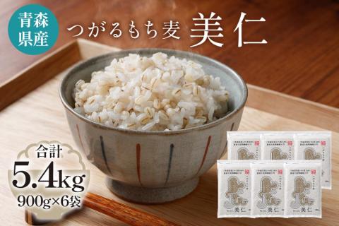 [青森県産もち麦] つがるもち麦 美仁 900g×6袋｜青森 津軽 食物繊維 もちむぎ 無農薬 [0339]