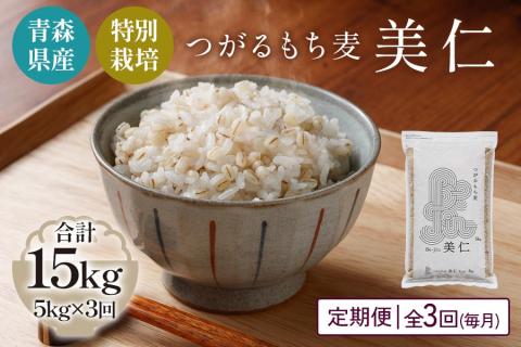 [青森県産もち麦・特別栽培] (農薬・化学肥料不使用) つがるもち麦 美仁 5kg《定期便/全3回/毎月お届け》｜津軽 食物繊維 [0346]