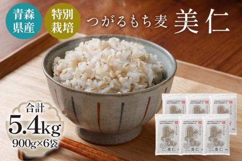 [青森県産もち麦・特別栽培] (農薬・化学肥料不使用) つがるもち麦 美仁 900g×6袋｜津軽 食物繊維 [0347]