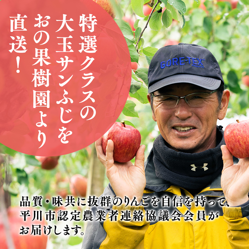 12月発送  premiumサンふじ 5個（約2kg） 厳選大玉 【おの果樹園・青森りんご・平川市産・12月】