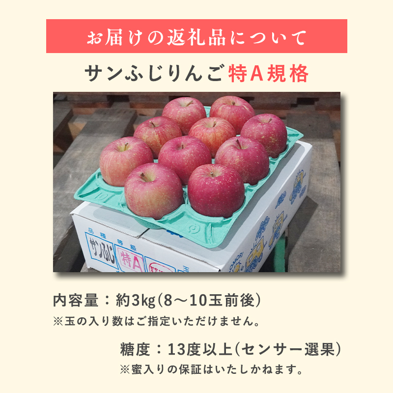 12月 サンふじりんご「特A」約3kg 糖度13度以上 【森山商店・平川市・青森りんご・12月】