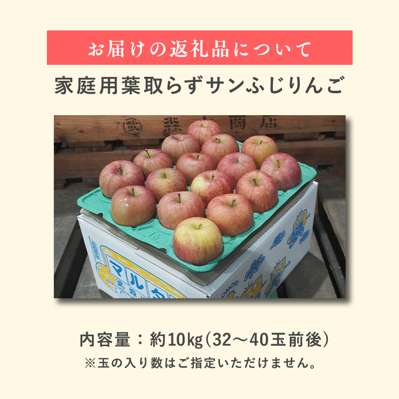 1月 訳あり 家庭用葉取らずサンふじりんご 約10kg【森山商店・青森県産・青森りんご・1月】