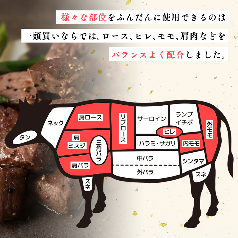 ひらかわ牛（津軽谷川牛）サイコロステーキ約600g