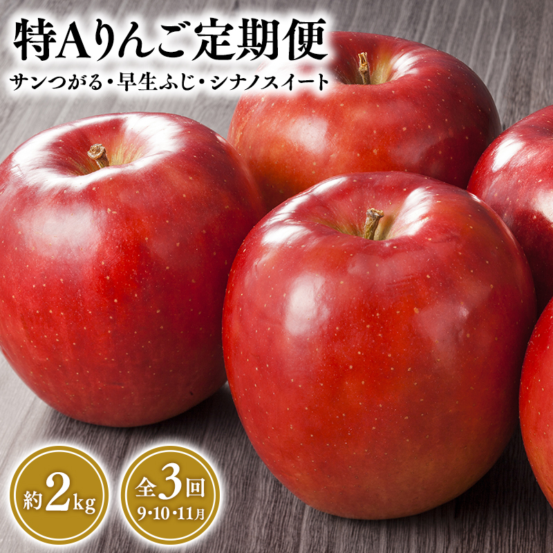 【定期便3回 ９月発送開始】特Aりんご定期便 サンつがる・早生ふじ・シナノスイート（各約2kg）全3回【青森りんご・平川市産・9月・10月・11月】