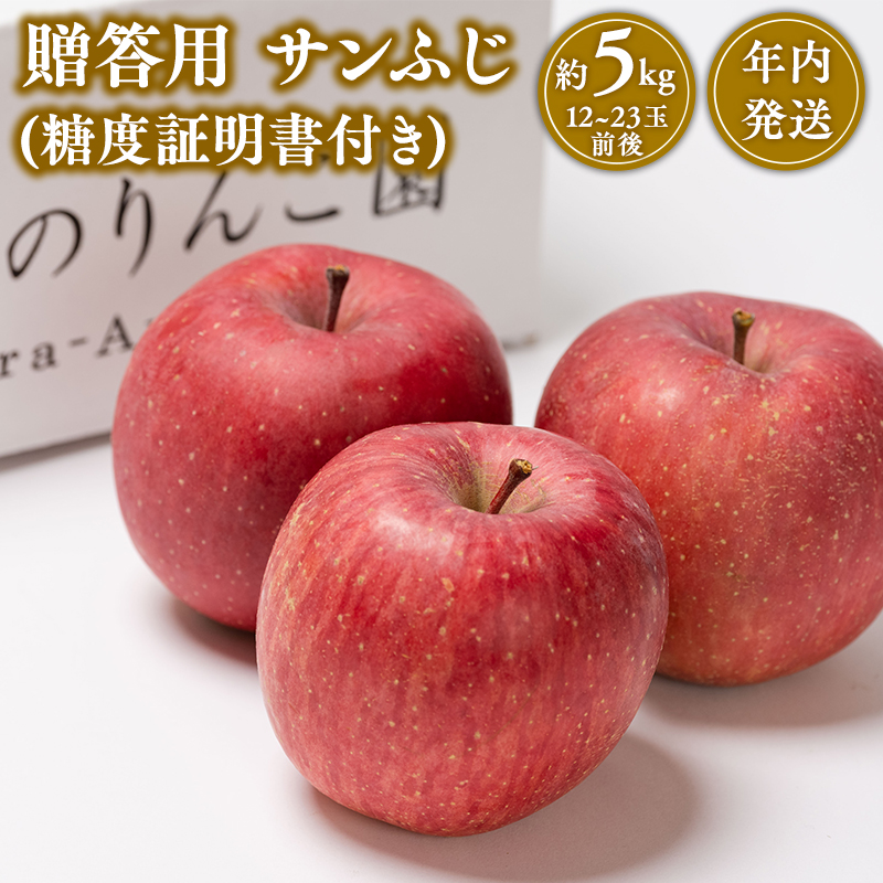 【12月発送】 贈答用サンふじ約5kg（糖度証明書付き） 【那由多のりんご園・平川市産】