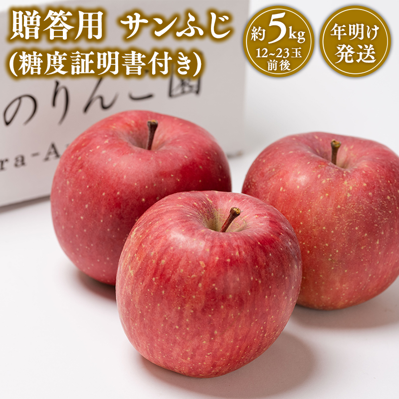 【1~2月発送 】贈答用サンふじ約5kg（糖度証明書付き） 【那由多のりんご園・平川市産】