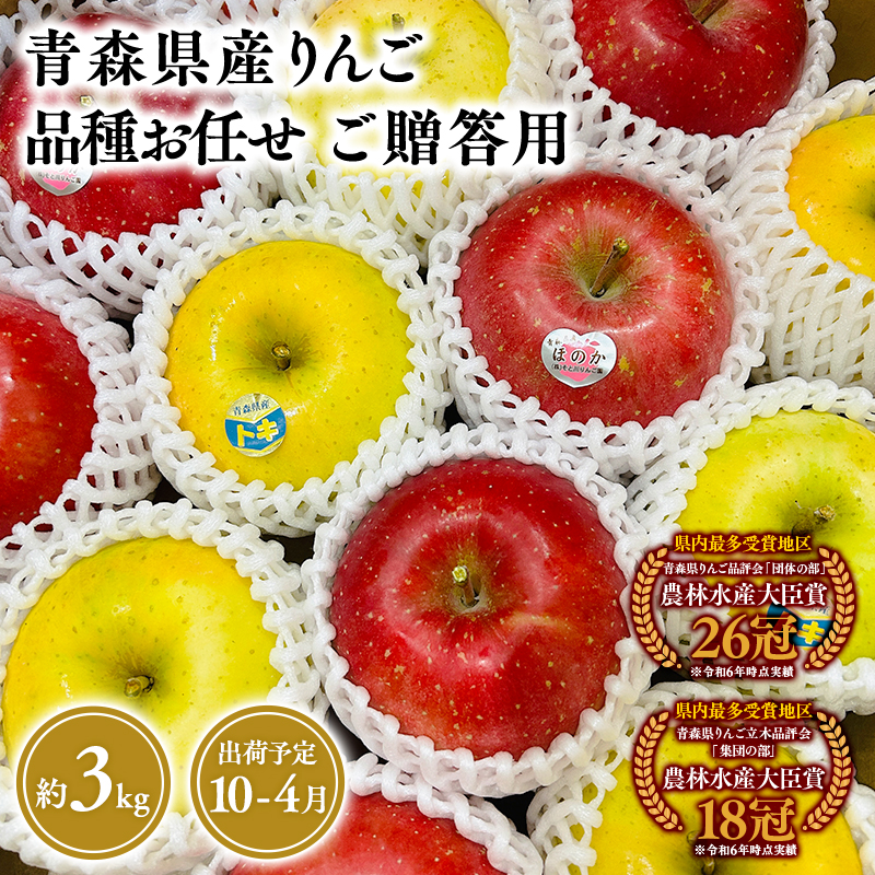 2025年産品種お任せ　贈答用　旬のりんご詰め合わせ３㎏