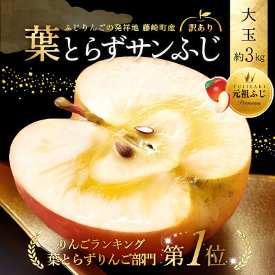 葉とらずサンふじ 大玉 約3kg(6～8玉) ご家庭用りんご(訳あり) 青森県産リンゴ 青森林檎【配送不可地域：離島・沖縄県】