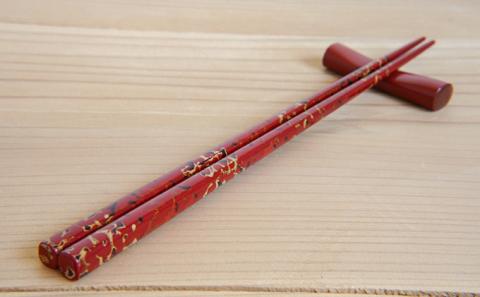津軽塗　箸（中）1膳・唐塗 白口赤上
