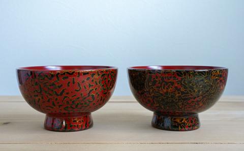 津軽塗　夫婦汁椀セット・唐塗 黒口呂上・赤上 食器 工芸品 伝統技術 手作り