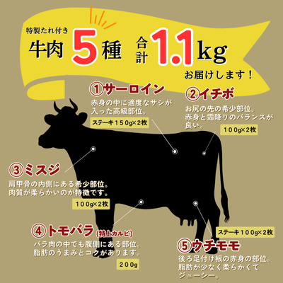 幻の田子牛 逸品セットA/牛肉1.1kg （特製タレ付）