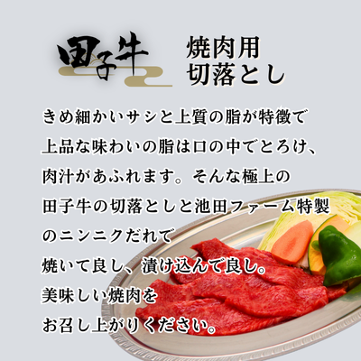 田子牛焼肉用切落とし300g （特製タレ付 ）