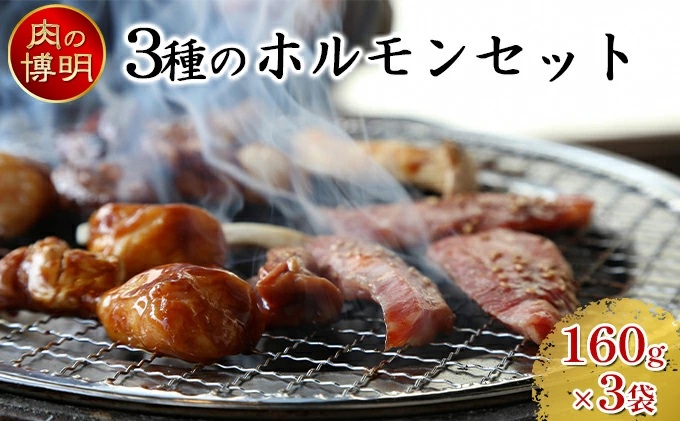 【ヤキニクストック】3種のホルモンセット 160g×3袋【肉の博明】【焼肉セット】【国産】