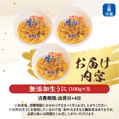 【2026年4月下旬以降順次発送】天然生うに100g×3パック岩手県産　ミョウバン不使用【配送不可地域：離島・沖縄県・九州】