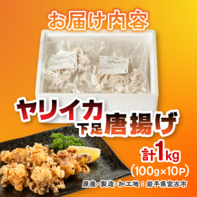 ヤリイカ下足唐揚げ宮古産100g×10パック(1kg)【配送不可地域：離島】