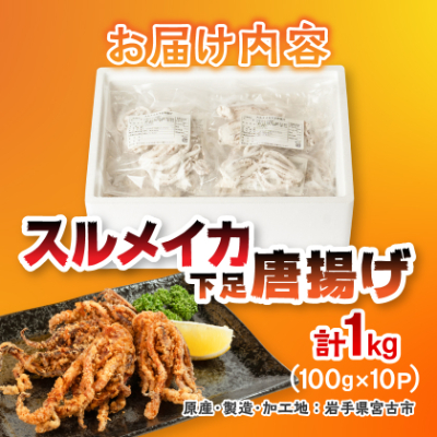 スルメイカ下足唐揚げ宮古産100g×10パック(1kg)【配送不可地域：離島】