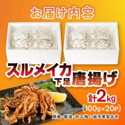 スルメイカ下足唐揚げ宮古産100g×20パック(2kg)【配送不可地域：離島】