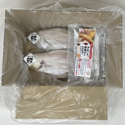 一夜干しかれい「ソウハチ 2尾」と「かれいの唐揚げ」を得意料理にするセット MM0261【配送不可地域：離島】