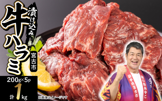 吉田精肉店の漬け込み牛ハラミ 1kg (200g×5P)【配送不可地域：離島】