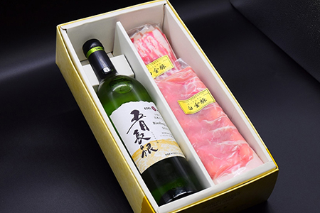 【市民が選んだ！花巻特産お肉とワインの贅沢セット】 白金豚ロース、バラ各180g、五月長根リースリング・リオン（白ワイン） 【2132】