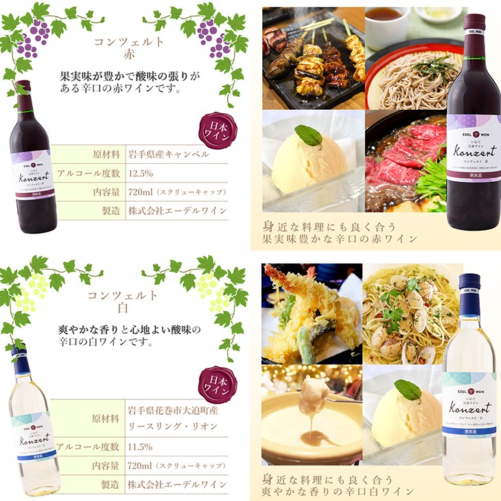 コンツェルト 赤・白 辛口 720ml×6本セット エーデルワイン 【2156】