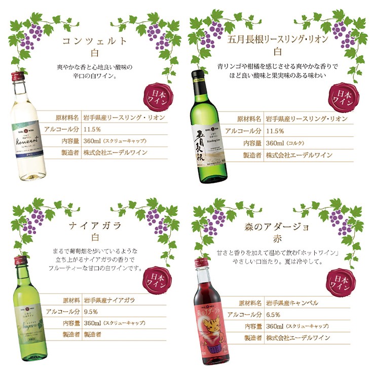 エーデルワイン ハーフサイズ勢揃い アソート24本セット 360ml×24本 赤 白 ロゼ 【2158】