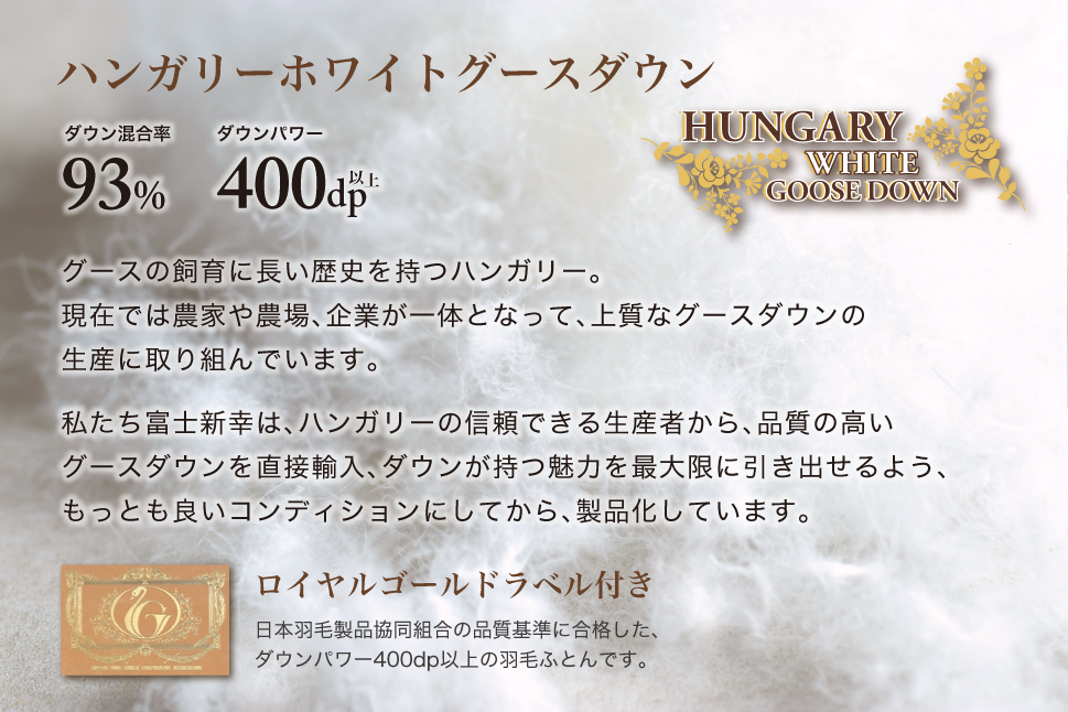 羽毛布団 ダブル 二枚合わせ［パルミー］上質 綿100％×ハンガリーホワイトグース ダウン93％ ダウンパワー 400dp 【富士新幸 花巻工房】 【2221】