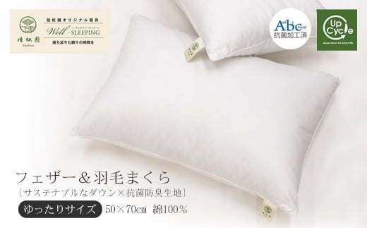 フェザー＆ダウンピロー（羽毛まくら） ゆったりサイズ［サステナブルな羽根と羽毛×抗菌防臭生地］ 【1326】