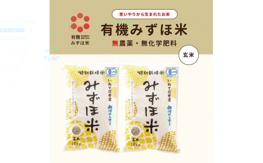 有機JAS転換みずほ米 銀河のしずく 玄米 20kg（10kg×2袋） 【1775】