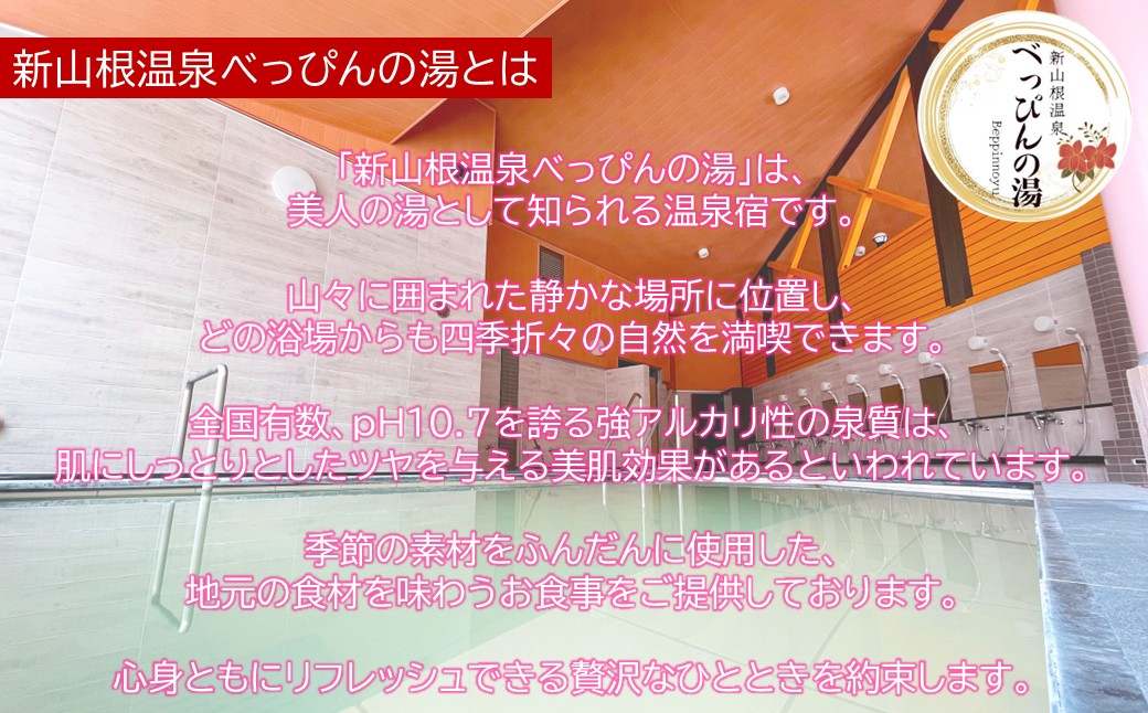 新山根温泉べっぴんの湯ご宿泊券 1泊2食付き スタンダードツイン 1名分