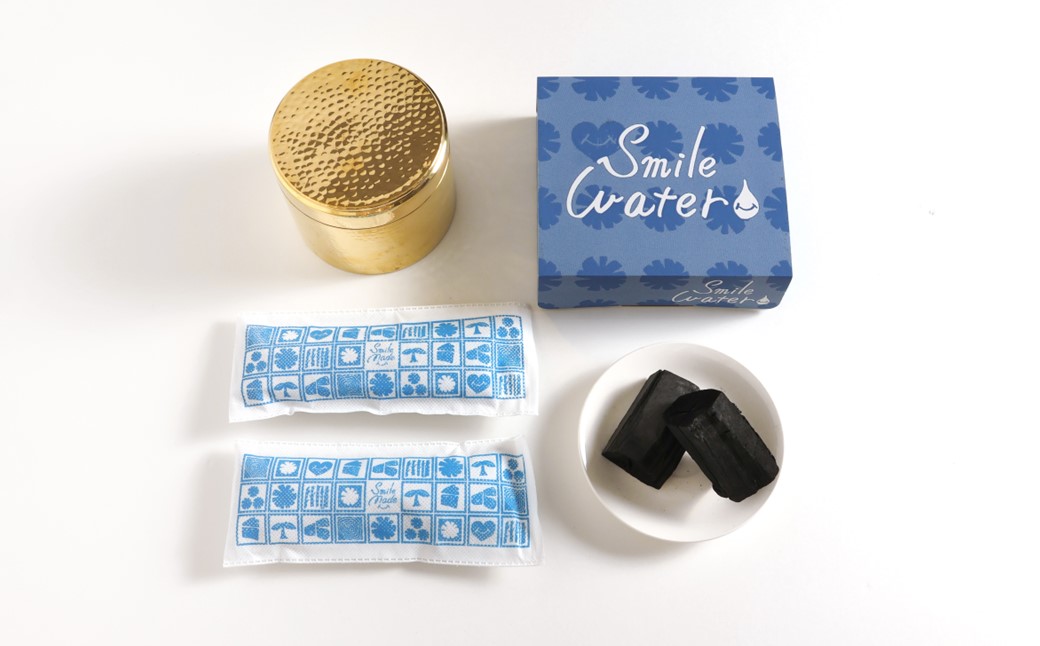 【インテリアとして寝室や玄関にも】呼吸炭手仕事ポット（真鍮）セット