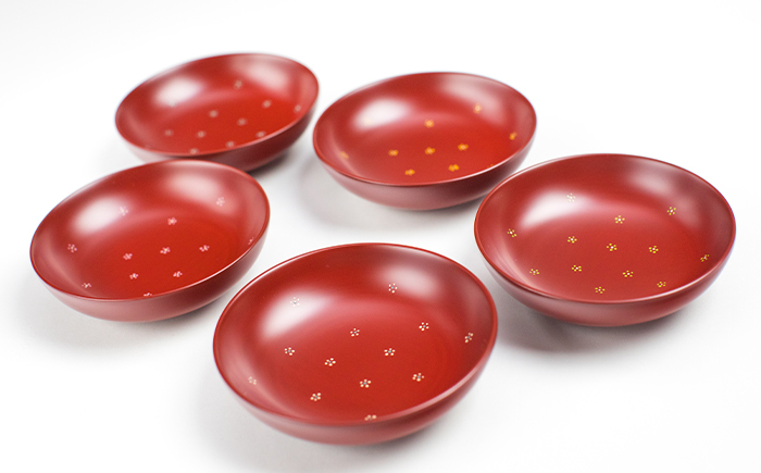 冨士原智子 【 漆器 】 まめ皿 小花 5枚セット （朱） ／ 食器 和食器 漆器 漆塗り 漆塗 小皿 豆皿 皿 お皿