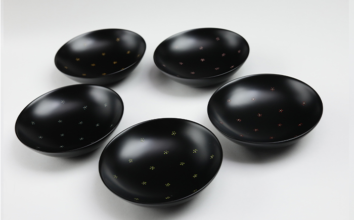 冨士原智子 【 漆器 】 まめ皿 小花 5枚セット （黒） ／ 食器 和食器 漆器 漆塗り 漆塗 小皿 豆皿 皿 お皿