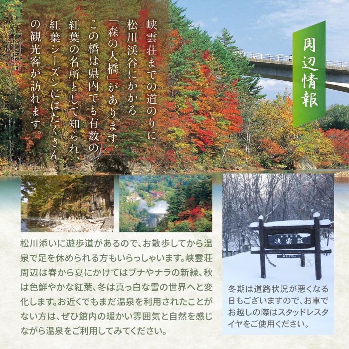 松川温泉 峡雲荘 1名様宿泊券 1泊2食付き【本館和室】 ／ 宿泊券 温泉 一泊二食 宿泊 温泉宿 夕朝食付 旅行 東北 岩手県 八幡平市