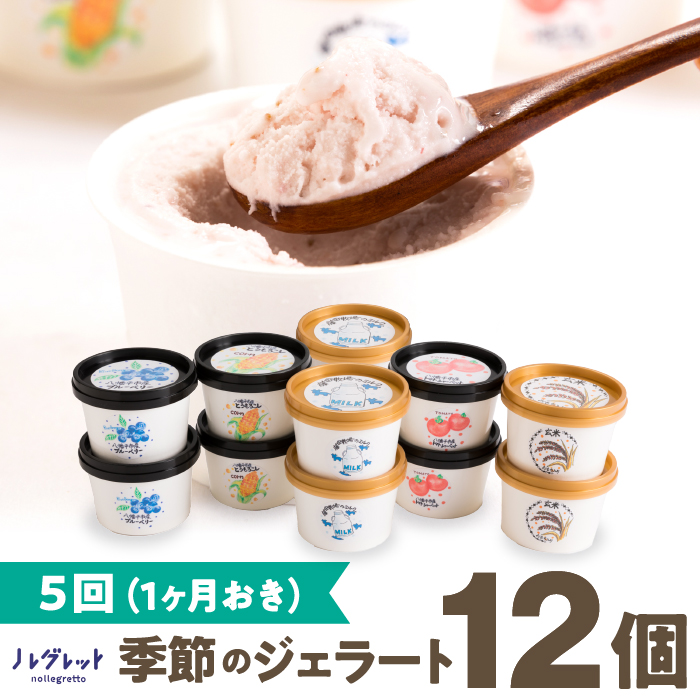 季節のジェラート定期便 12個入り×1ヶ月おき5回【アイス工房Nollegretto】