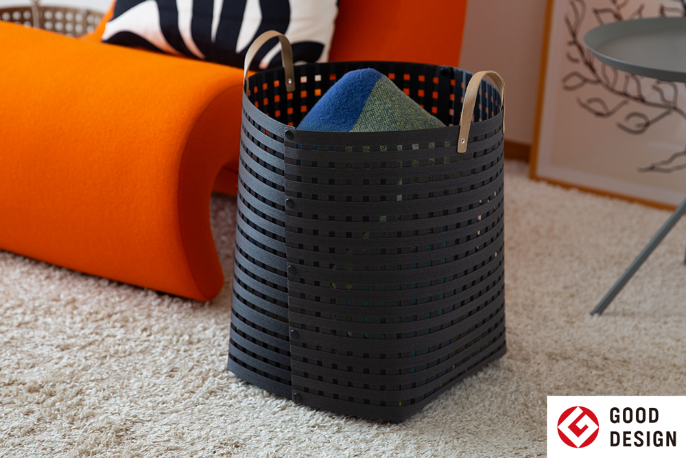 暮らしを豊かにするシンプルで美しいかご ハンドル付き L ブラック 岩手県奥州市産 バンドシー Bandc [AR001]