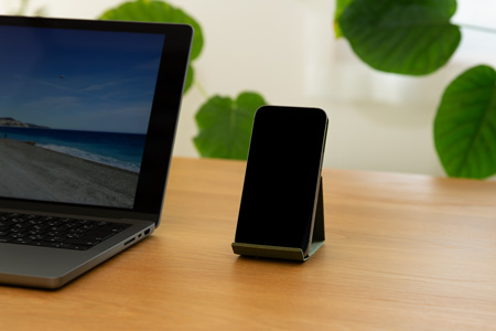 和紙のスマホスタンド iPhone 16 Pro 対応 スマホスタンド モスグリーン 岩手県奥州市産 バンドシー Bandc for iPhone 16, 15, 14, 13, 12, 11, XS, SE [AR175]