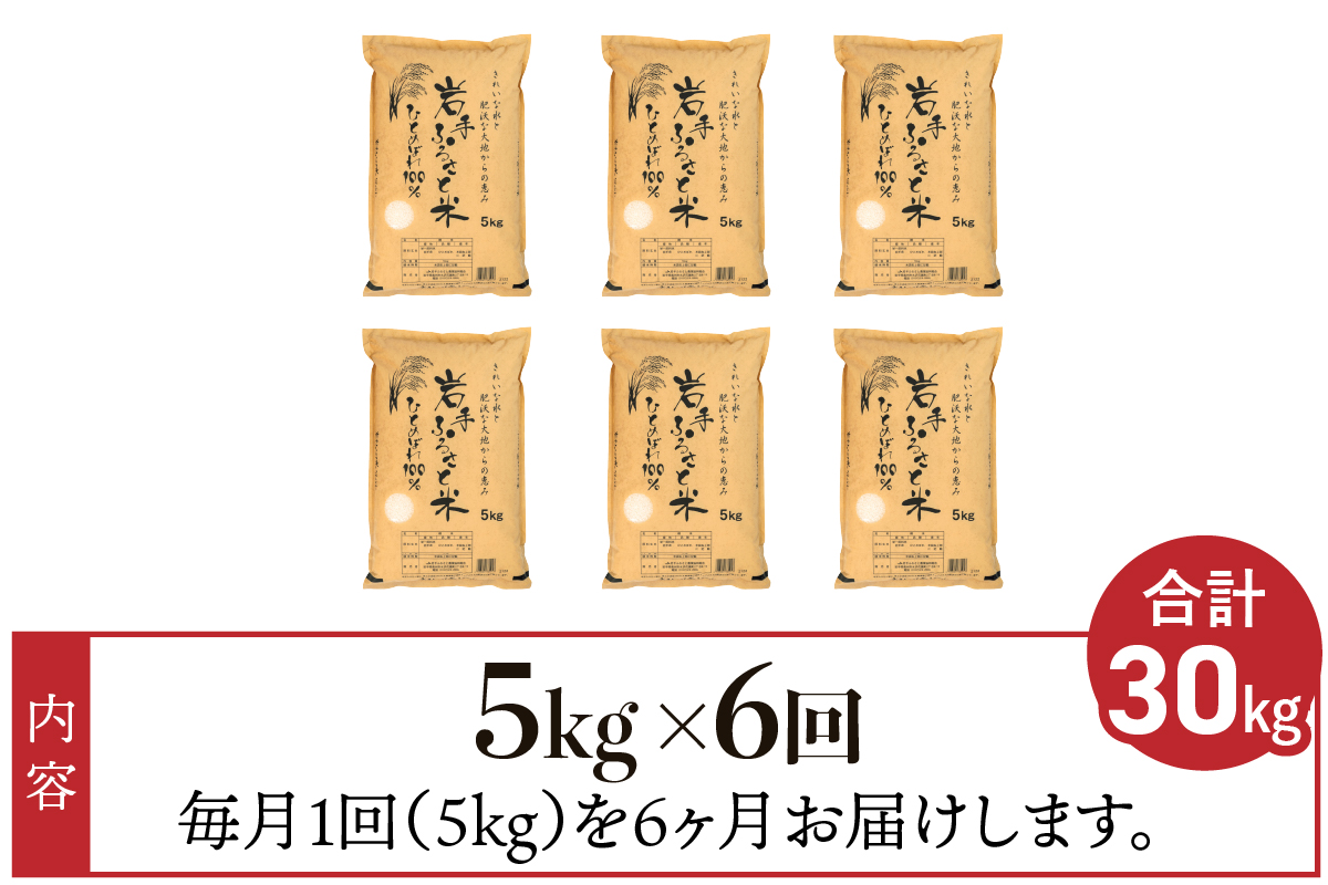 3人に1人がリピーター! ☆全6回定期便☆ 岩手ふるさと米 5kg×6ヶ月 令和7年産 一等米ひとめぼれ 東北有数のお米の産地 岩手県奥州市産【配送時期に関する変更不可】 [U0141]