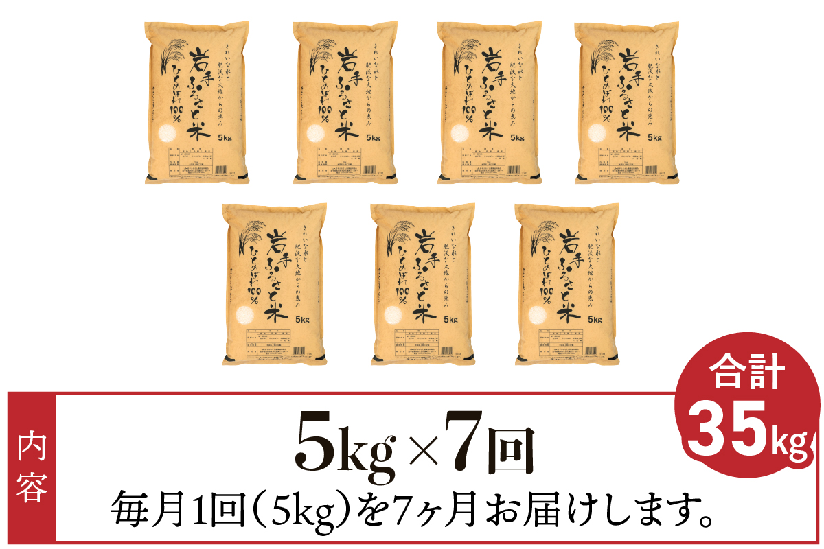 3人に1人がリピーター! ☆全7回定期便☆ 岩手ふるさと米 5kg×7ヶ月 令和7年産 一等米ひとめぼれ 東北有数のお米の産地 岩手県奥州市産【配送時期に関する変更不可】 [U0142]