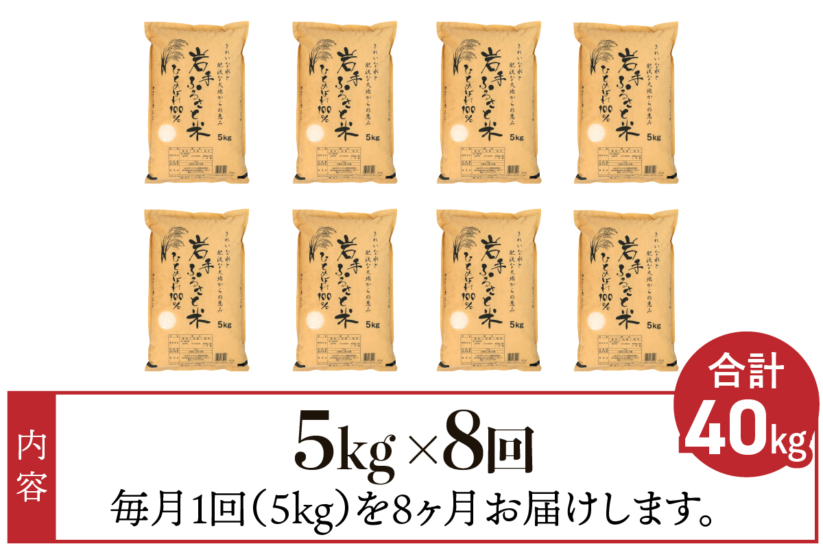 3人に1人がリピーター! ☆全8回定期便☆ 岩手ふるさと米 5kg×8ヶ月 令和7年産 一等米ひとめぼれ 東北有数のお米の産地 岩手県奥州市産【配送時期に関する変更不可】 [U0143]