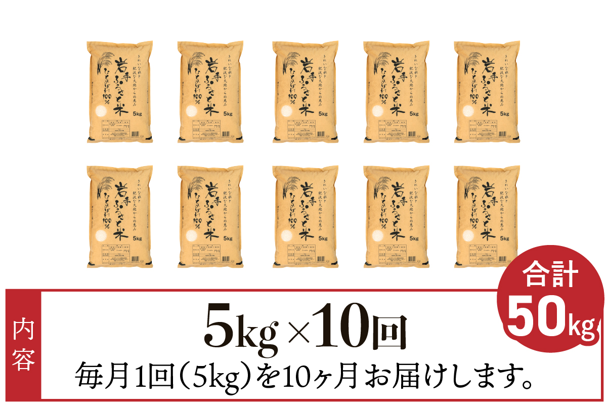 3人に1人がリピーター!☆全10回定期便☆ 岩手ふるさと米 5kg×10ヶ月（計50kg） 令和7年産  一等米ひとめぼれ 東北有数のお米の産地 岩手県奥州市産【配送時期に関する変更不可】 [U0145]