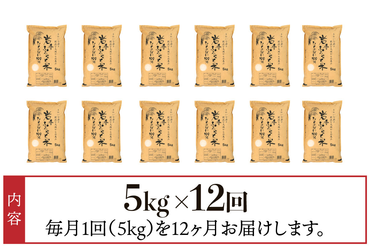 3人に1人がリピーター! ☆全12回定期便☆ 岩手ふるさと米 5kg×12ヶ月（計60kg） 一等米ひとめぼれ 令和7年産  東北有数のお米の産地 岩手県奥州市産【配送時期に関する変更不可】 [U0147]