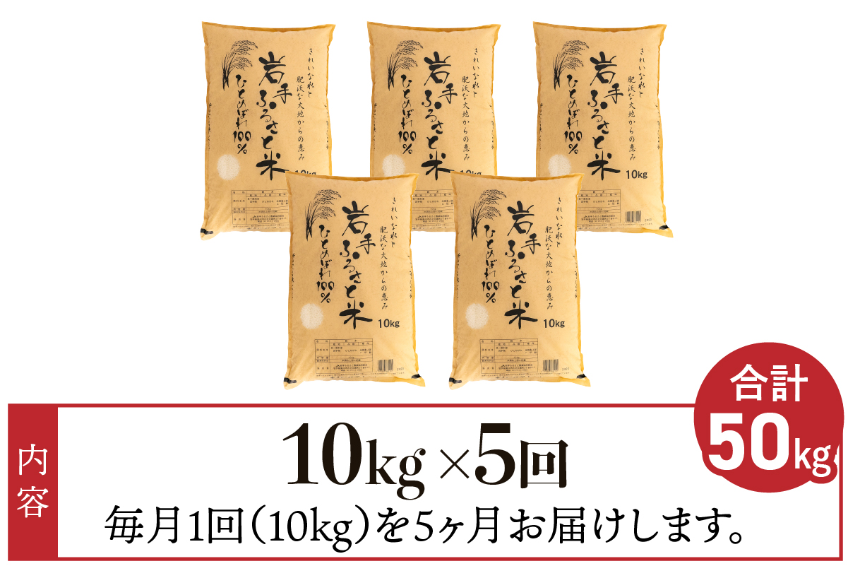 3人に1人がリピーター!☆全5回定期便☆ 岩手ふるさと米 10kg×5ヶ月 令和7年産 一等米ひとめぼれ 東北有数のお米の産地 岩手県奥州市産【配送時期に関する変更不可】 [U0152]