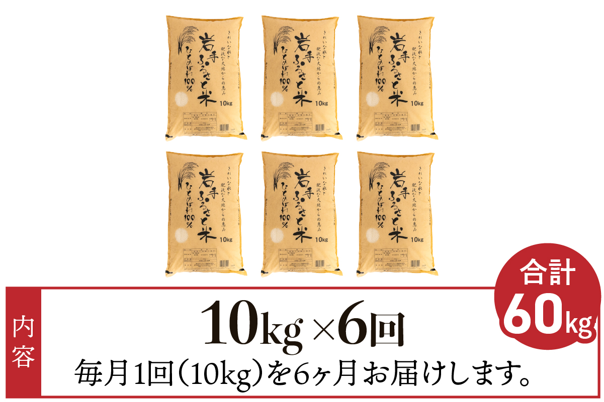3人に1人がリピーター!☆全6回定期便☆ 岩手ふるさと米 10kg×6ヶ月 令和7年産 一等米ひとめぼれ 東北有数のお米の産地 岩手県奥州市産【配送時期に関する変更不可】 [U0153]