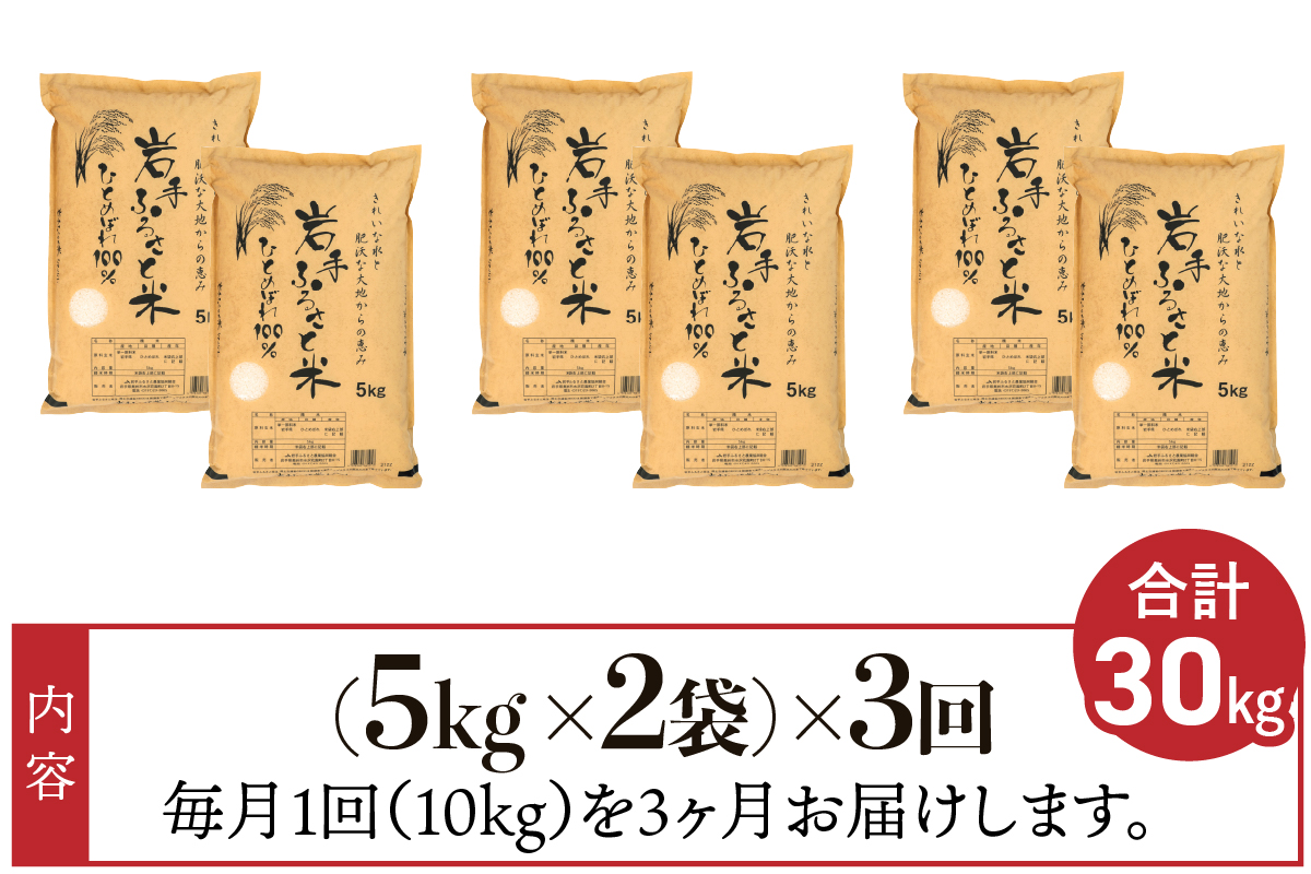 3人に1人がリピーター!☆全3回定期便☆ 岩手ふるさと米 10kg(5㎏×2)×3ヶ月 令和7年産 一等米ひとめぼれ 東北有数のお米の産地 岩手県奥州市産【配送時期に関する変更不可】 [U0162]