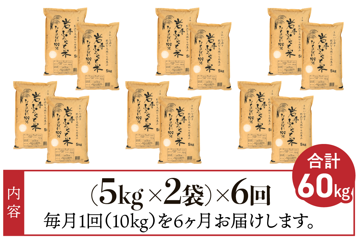 3人に1人がリピーター!☆全6回定期便☆ 岩手ふるさと米 10kg(5㎏×2)×6ヶ月 令和7年産 一等米ひとめぼれ 東北有数のお米の産地 岩手県奥州市産【配送時期に関する変更不可】 [U0165]
