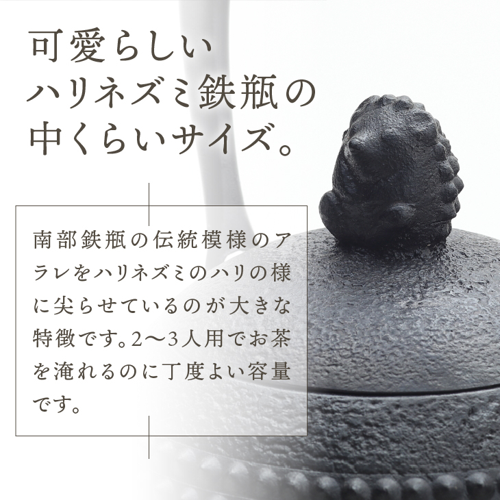 南部鉄器 鉄瓶 ハリネズミ(中) 1L【村上 怜 作】  [Y0125]