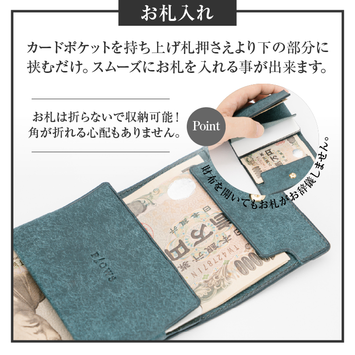 もっと小さい三つ折りマネークリップ dritto 3 thin コッチネーラ(赤茶) [BJ006]